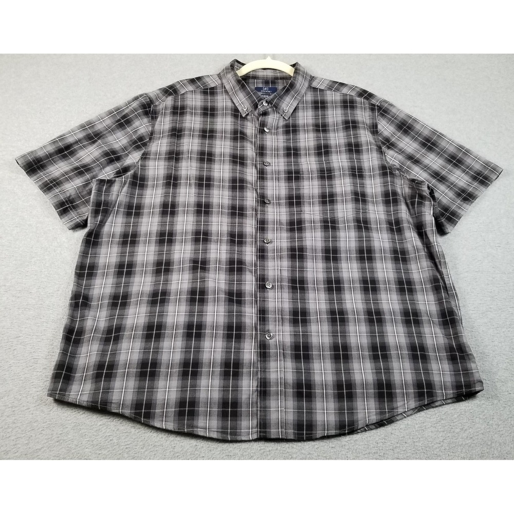GEORGE Button Up Shirt Men's Extra Large XL Black Gray White Plaid Short Sleeves